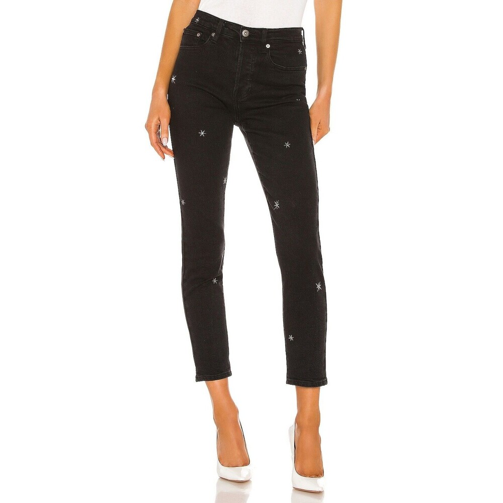 Pistola Womens Nico Skinny Jeans Embroidered Stars Celestial Slate Size 28x28